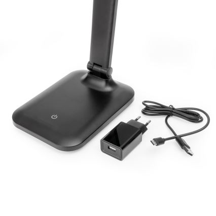 LED Ściemnialna dotykowa lampa stołowa z ładowaniem bezprzewodowym i port USB REMUS LED/5W/230V czarny