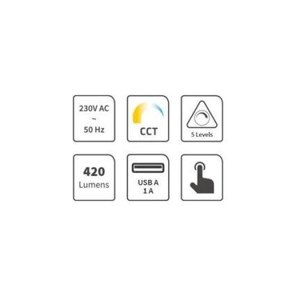 LED Ściemnialna lampa stołowa z USB LED/7W/230V 3000K/4000K/5500K biała