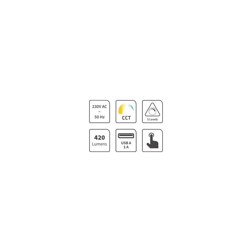 LED Ściemnialna lampa stołowa z USB LED/7W/230V 3000K/4000K/5500K biała