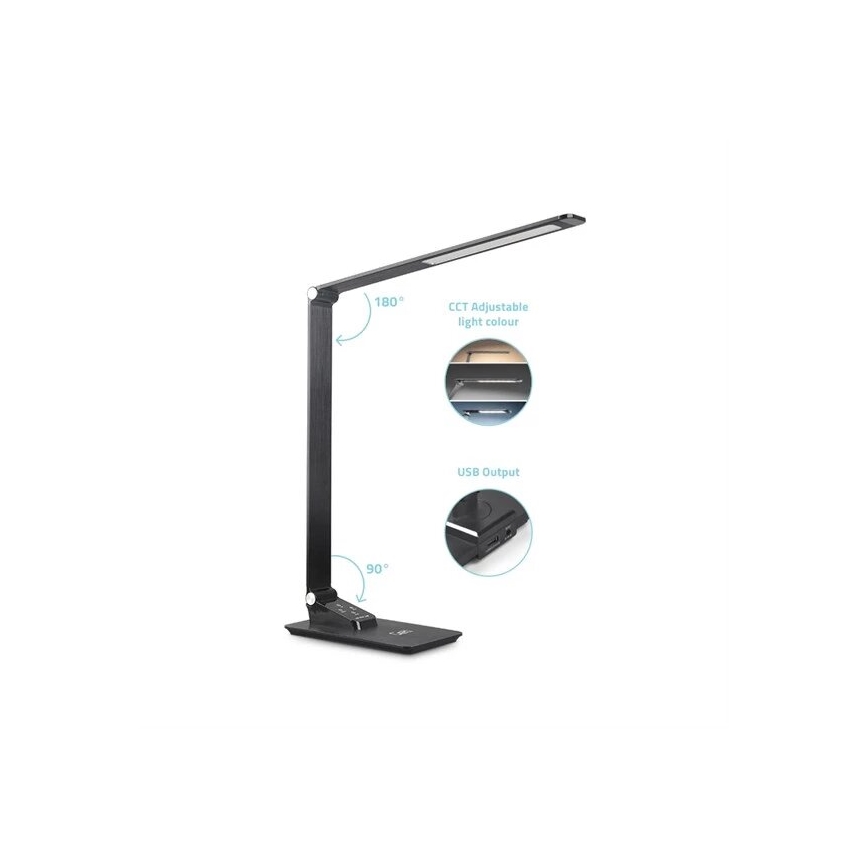 LED Ściemnialna lampa stołowa z USB LED/7W/230V 3000K/4000K/5500K czarna
