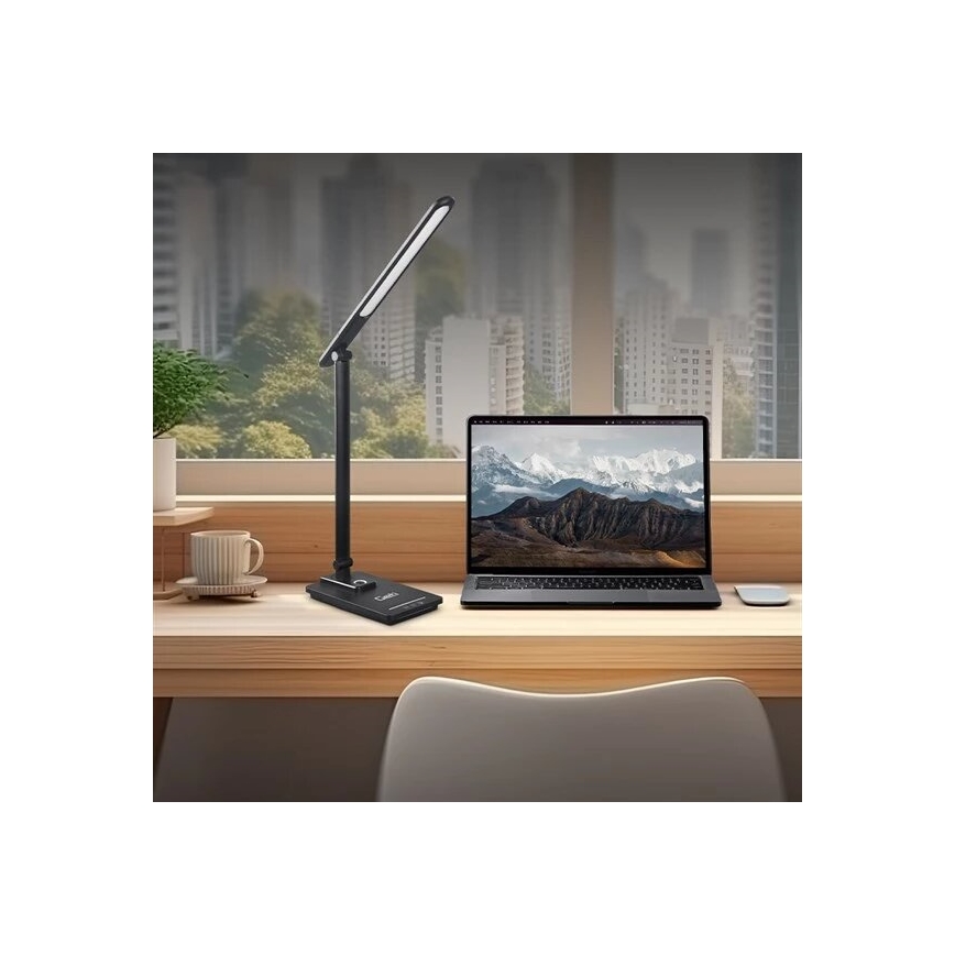 LED Ściemnialna lampa stołowa z USB LED/9W/230V 3000K/4000K/5500K czarna