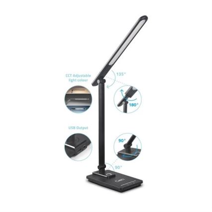 LED Ściemnialna lampa stołowa z USB LED/9W/230V 3000K/4000K/5500K czarna