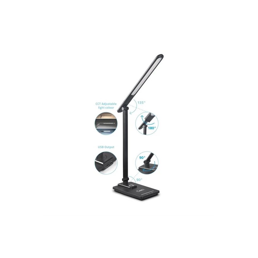 LED Ściemnialna lampa stołowa z USB LED/9W/230V 3000K/4000K/5500K czarna
