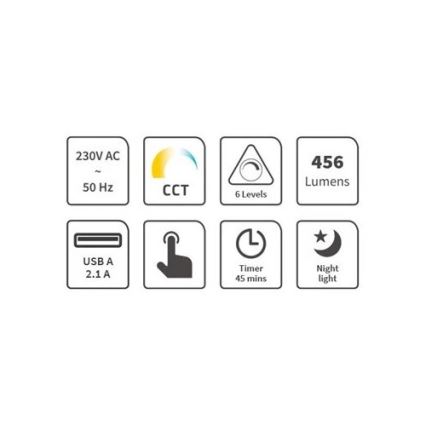 LED Ściemnialna lampa stołowa z USB LED/9W/230V 3000K/4000K/5500K czarna
