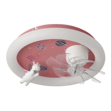 LED ściemnialna lampa sufitowa dla dzieci z wentylatorem, 48W/230V, 3000/4000/6000K, różowa + pilot zdalnego sterowania