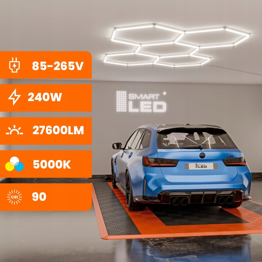 Ściemnialna lampa sufitowa LED HEXAGON LED/240W/85-265V 5000K 298x209 cm CRI 90 IP54 biała