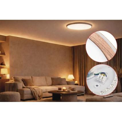 Ściemnialna lampa sufitowa LED ILVI LED/45W/230V 2700-6500K śr. 50 cm dekor drewna + pilot zdalnego sterowania
