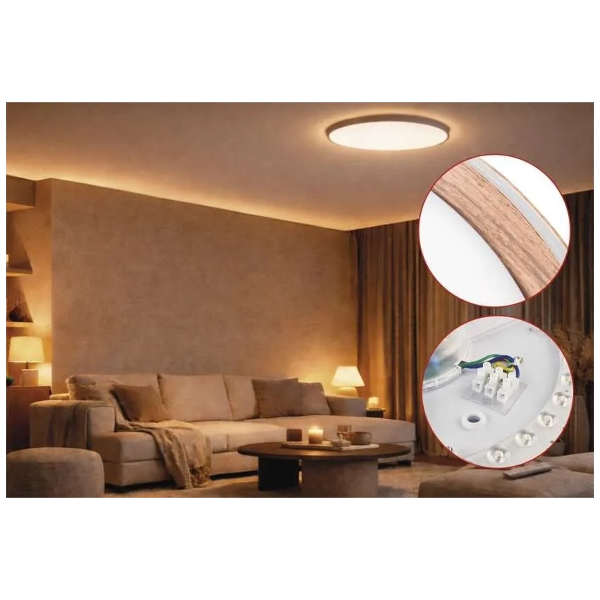Ściemnialna lampa sufitowa LED ILVI LED/45W/230V 2700-6500K śr. 50 cm dekor drewna + pilot zdalnego sterowania
