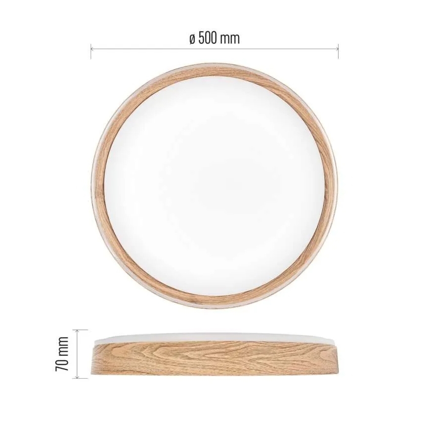 Ściemnialna lampa sufitowa LED ILVI LED/45W/230V 2700-6500K śr. 50 cm dekor drewna + pilot zdalnego sterowania