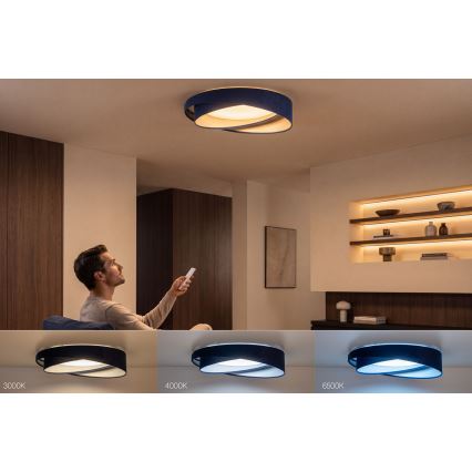 LED Ściemnialna lampa sufitowa SMART GALAXY MODERN LED/24W/230V 3000-6500K śr. 55 cm niebieska/srebrna + pilot zdalnego sterowania