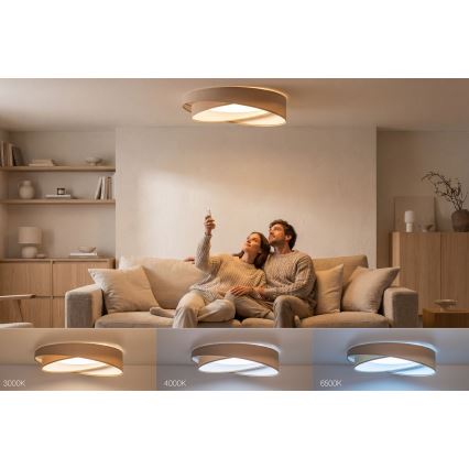 Ściemnialna lampa sufitowa LED SMART GALAXY MODERN LED/24W/230V 3000-6500K śr. 55 cm beżowy/biały + pilot zdalnego sterowania