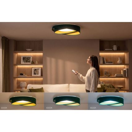 LED ściemnialna lampa sufitowa SMART GALAXY MODERN LED/24W/230V 3000-6500K śr. 55 cm zielona/złota + pilot zdalnego sterowania