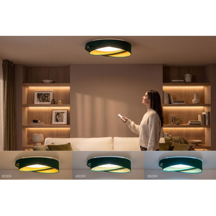 LED ściemnialna lampa sufitowa SMART GALAXY MODERN LED/24W/230V 3000-6500K śr. 55 cm zielona/złota + pilot zdalnego sterowania