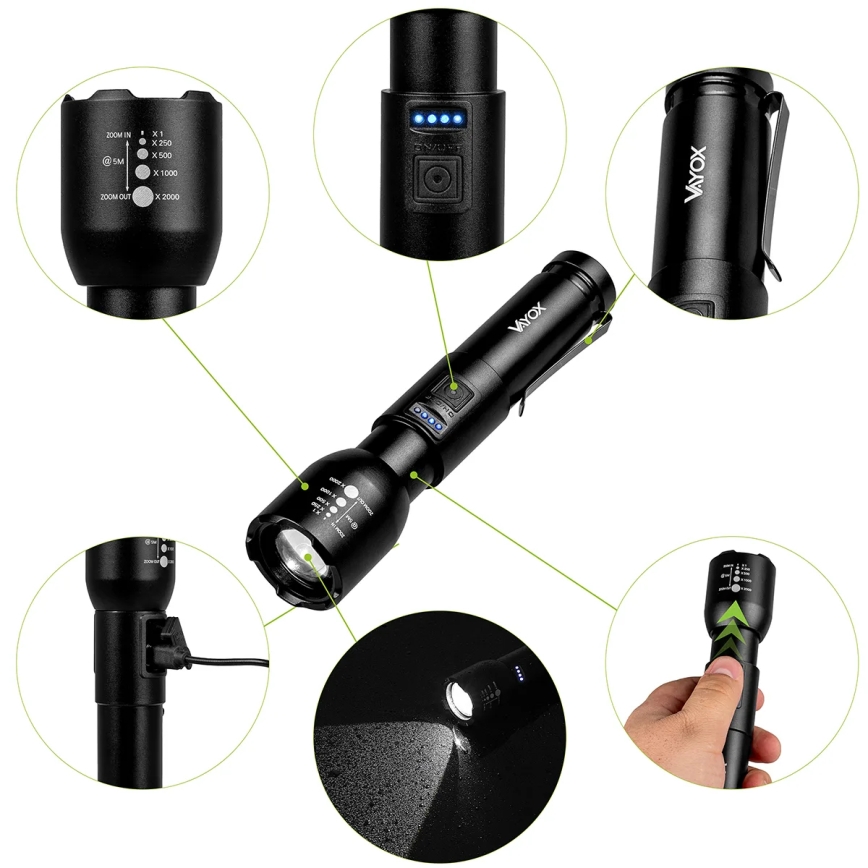 LED Ściemnialna latarka akumulatorowa LED/20W/5V IPX4 800 błyszcząca 2000 mAh