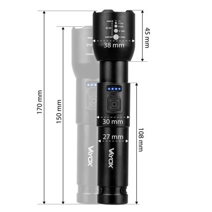 LED Ściemnialna latarka akumulatorowa LED/20W/5V IPX4 800 błyszcząca 2000 mAh