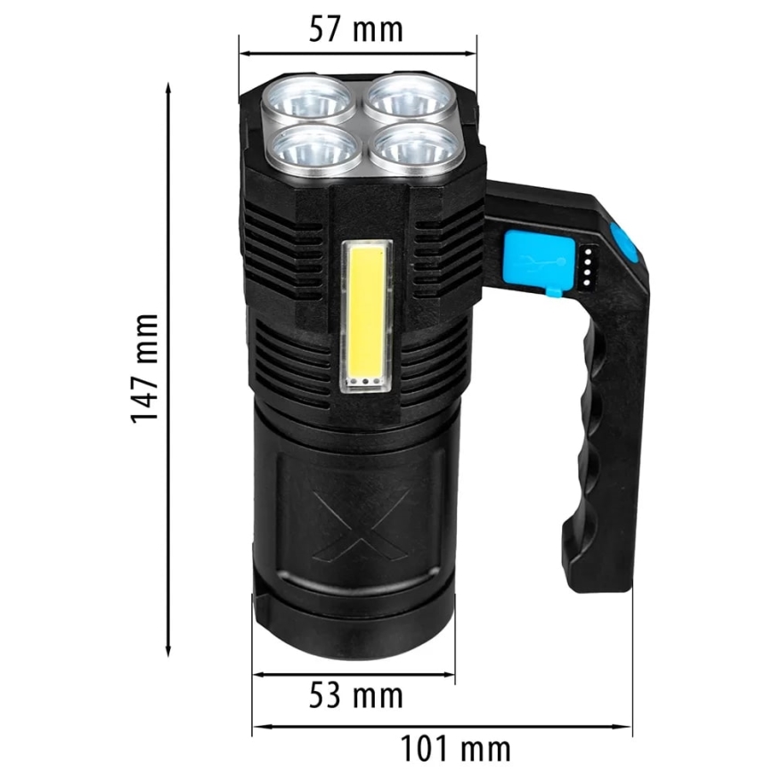 LED Ściemnialna latarka akumulatorowa LED/5V IPX4 250 błyszcząca 1200 mAh