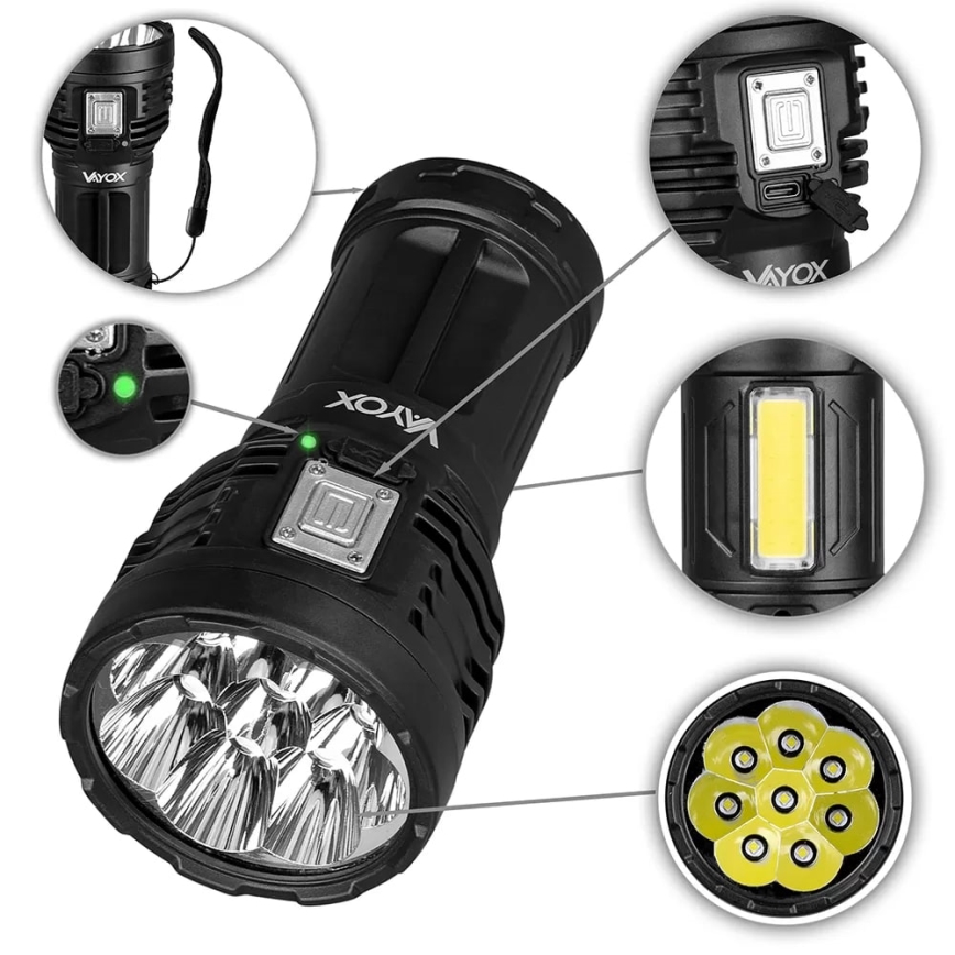 LED Ściemnialna latarka akumulatorowa LED/5V IPX4 600 błyszcząca 1200 mAh