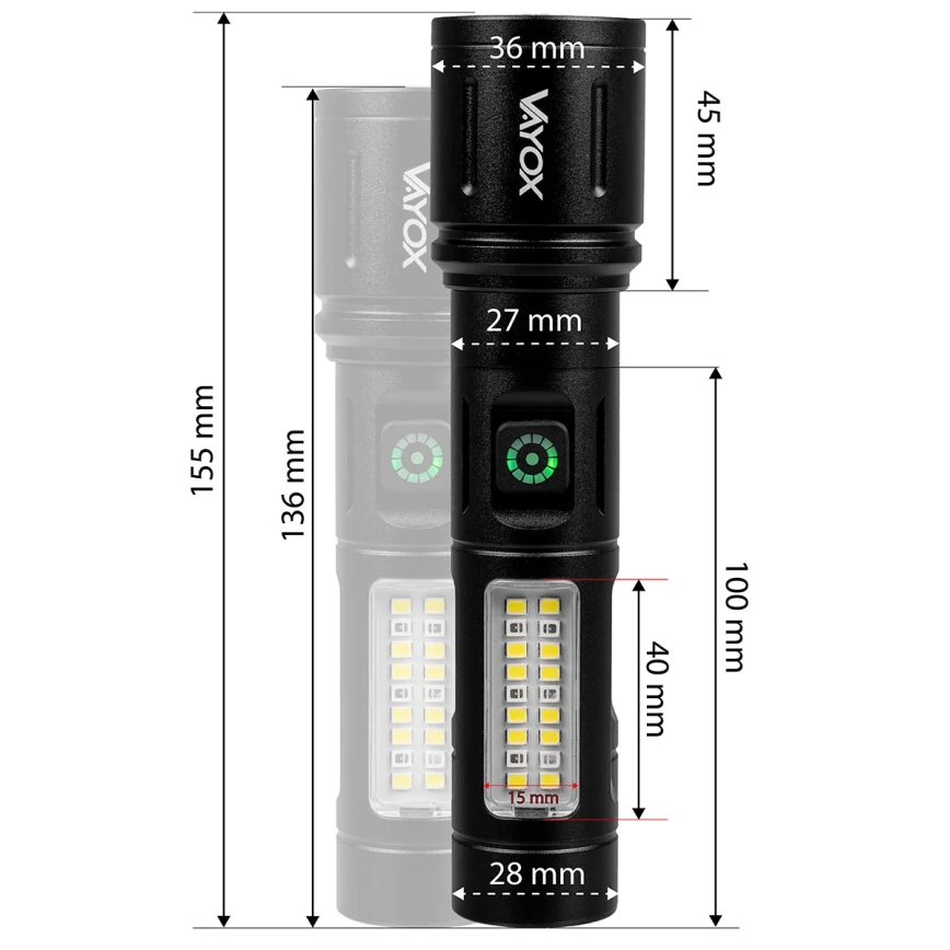 LED Ściemnialna latarka akumulatorowa z czerwone światło LED/5W/5V IPX4 260 błyszcząca 2000 mAh