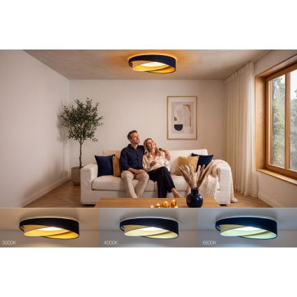 Ściemnialna lampa sufitowa SMART GALAXY MODERN LED/24W/230V 3000-6500K śr. 55 cm niebieski/biały/złoty + pilot zdalnego sterowania