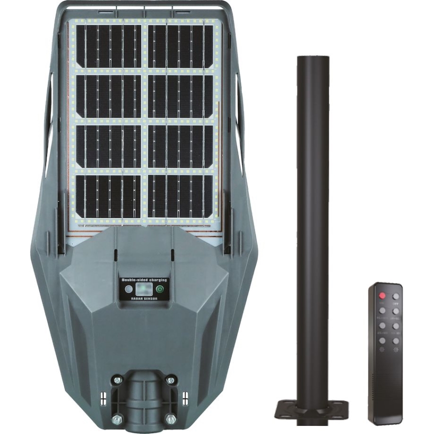 LED Ściemnialna solarna lampa uliczna z czujnikiem KERS LED/300W/3,2V 6500K 8000 mAh IP65 szara + pilot zdalnego sterowania