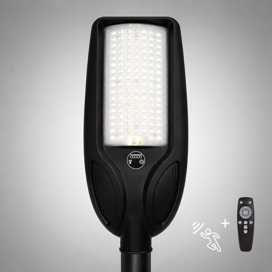 Ściemnialna solarna lampa uliczna LED z czujnikiem VENICE LED/100W/3,2V 6000 mAh IP65 czarna + pilot