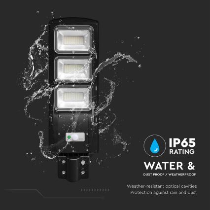 LED Przyciemnialna solarna lampa uliczna z czujnikiem ruchu i zmierzchu LED/12W/3,2V 6000K IP65 10000 mAh czarny + zdalne sterowanie