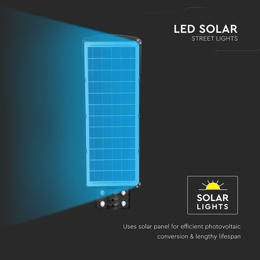 LED Przyciemnialna solarna lampa uliczna z czujnikiem ruchu i zmierzchu LED/12W/3,2V 6000K IP65 10000 mAh czarny + zdalne sterowanie