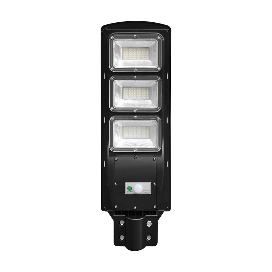 LED Przyciemnialna solarna lampa uliczna z czujnikiem ruchu i zmierzchu LED/12W/3,2V 6000K IP65 10000 mAh czarny + zdalne sterowanie
