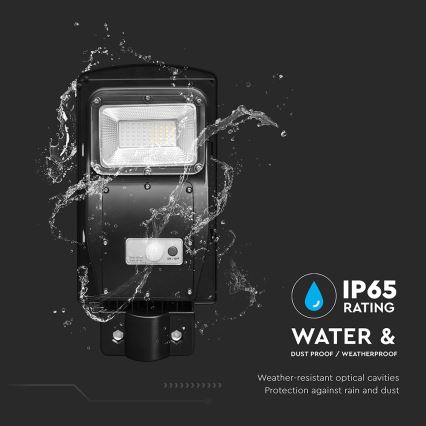 LED Przyciemnialna solarna lampa uliczna z czujnikiem ruchu i zmierzchu LED/6W/3,2V 6000K IP65 5000 mAh czarny + zdalne sterowanie