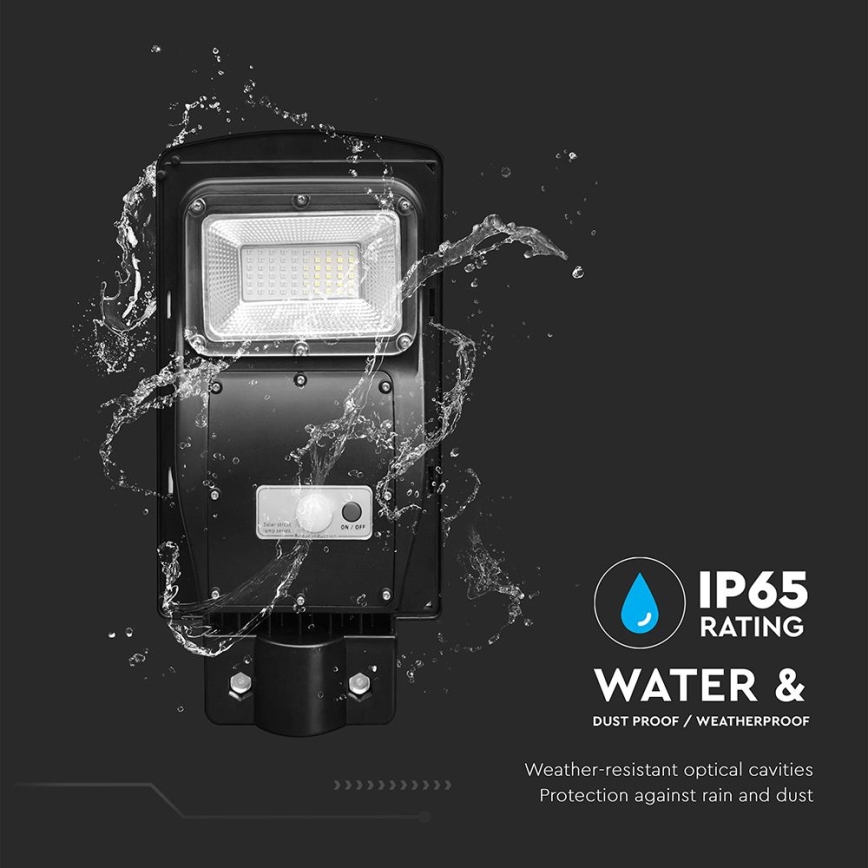 LED Przyciemnialna solarna lampa uliczna z czujnikiem ruchu i zmierzchu LED/6W/3,2V 6000K IP65 5000 mAh czarny + zdalne sterowanie