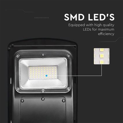 LED Przyciemnialna solarna lampa uliczna z czujnikiem ruchu i zmierzchu LED/6W/3,2V 6000K IP65 5000 mAh czarny + zdalne sterowanie