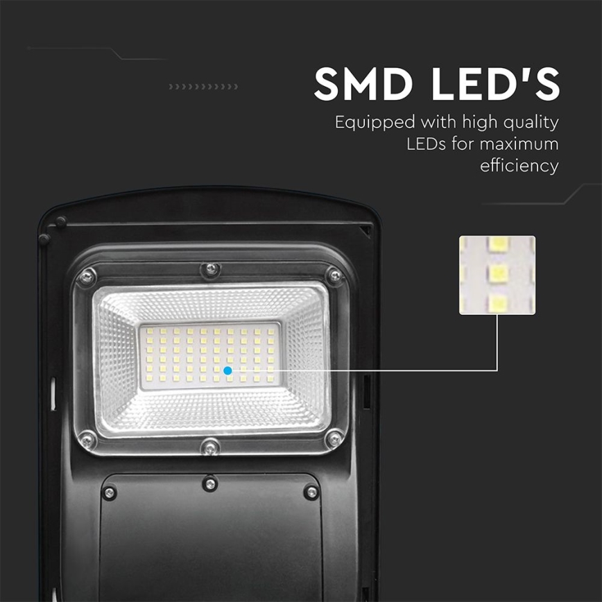 LED Przyciemnialna solarna lampa uliczna z czujnikiem ruchu i zmierzchu LED/6W/3,2V 6000K IP65 5000 mAh czarny + zdalne sterowanie