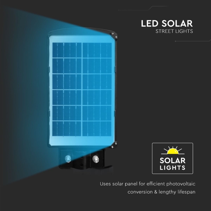 LED Przyciemnialna solarna lampa uliczna z czujnikiem ruchu i zmierzchu LED/6W/3,2V 6000K IP65 5000 mAh czarny + zdalne sterowanie