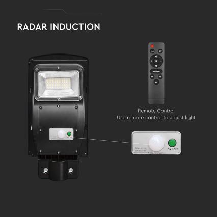 LED Przyciemnialna solarna lampa uliczna z czujnikiem ruchu i zmierzchu LED/6W/3,2V 6000K IP65 5000 mAh czarny + zdalne sterowanie