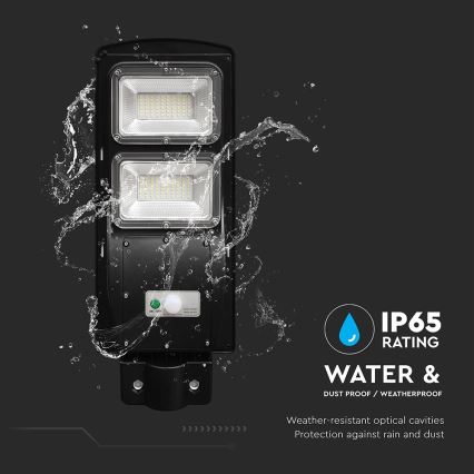 LED Przyciemnialna solarna lampa uliczna z czujnikiem ruchu i zmierzchu LED/8W/3,2V 6000K IP65 9000 mAh czarny + zdalne sterowanie