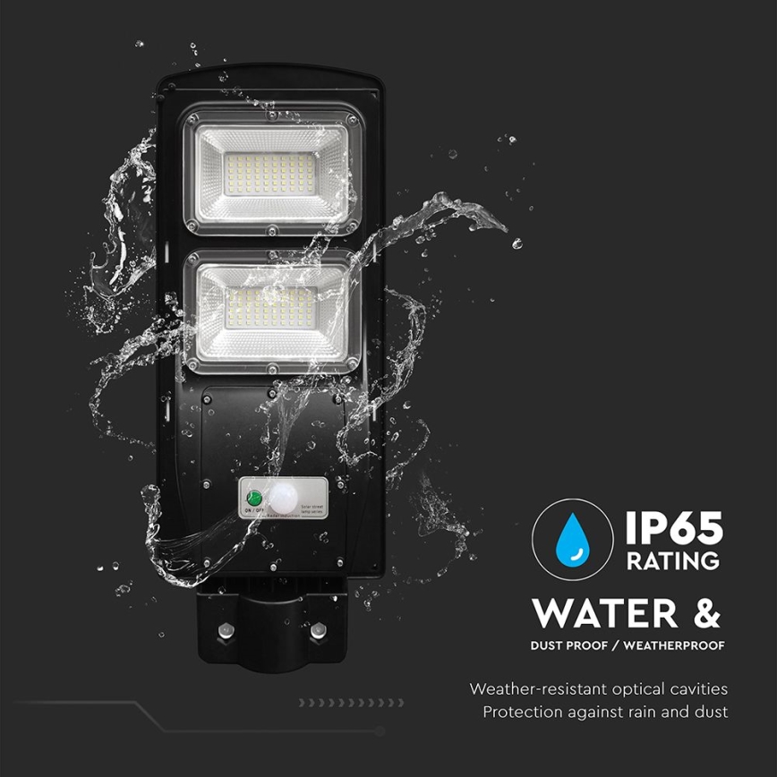 LED Przyciemnialna solarna lampa uliczna z czujnikiem ruchu i zmierzchu LED/8W/3,2V 6000K IP65 9000 mAh czarny + zdalne sterowanie