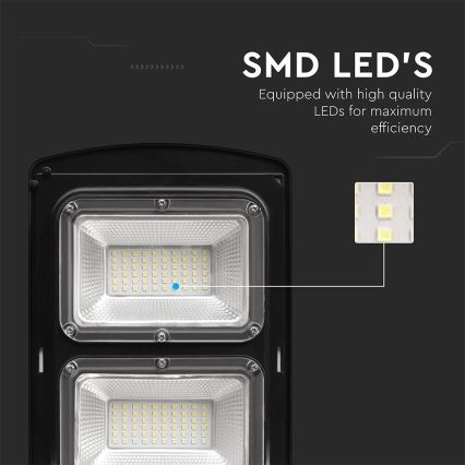 LED Przyciemnialna solarna lampa uliczna z czujnikiem ruchu i zmierzchu LED/8W/3,2V 6000K IP65 9000 mAh czarny + zdalne sterowanie