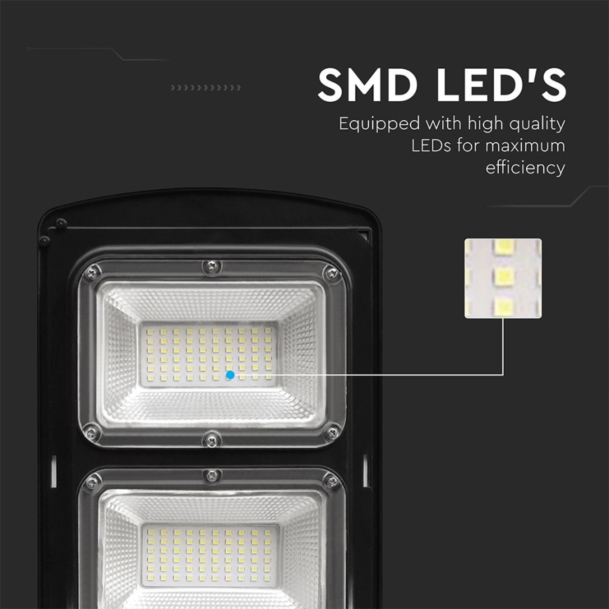LED Przyciemnialna solarna lampa uliczna z czujnikiem ruchu i zmierzchu LED/8W/3,2V 6000K IP65 9000 mAh czarny + zdalne sterowanie