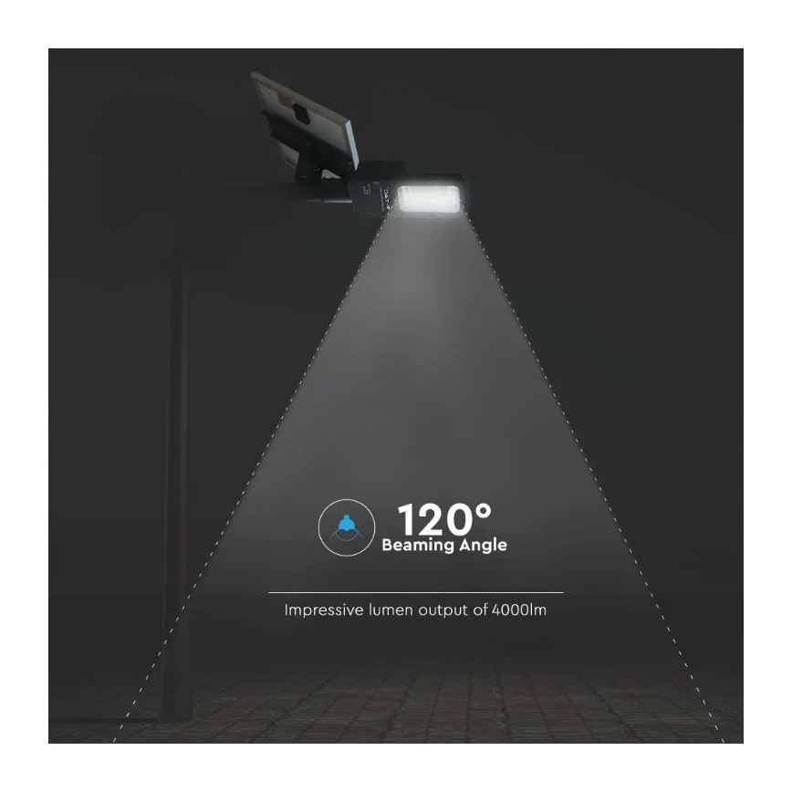 LED Ściemnialna uliczna lampa solarna LED/50W/6,4V 4000K IP65 50000 mAh + zdalne sterowanie