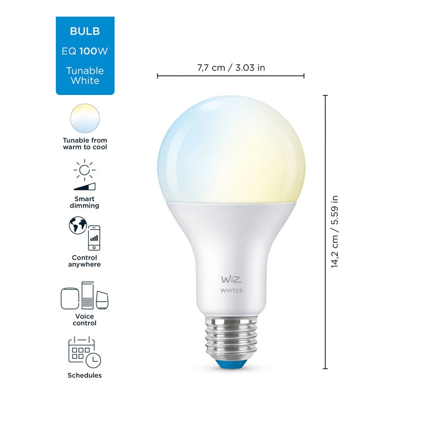 LED Ściemnialna żarówka A67 E27/13W/230V 2700-6500K CRI 90 Wi-Fi - WiZ