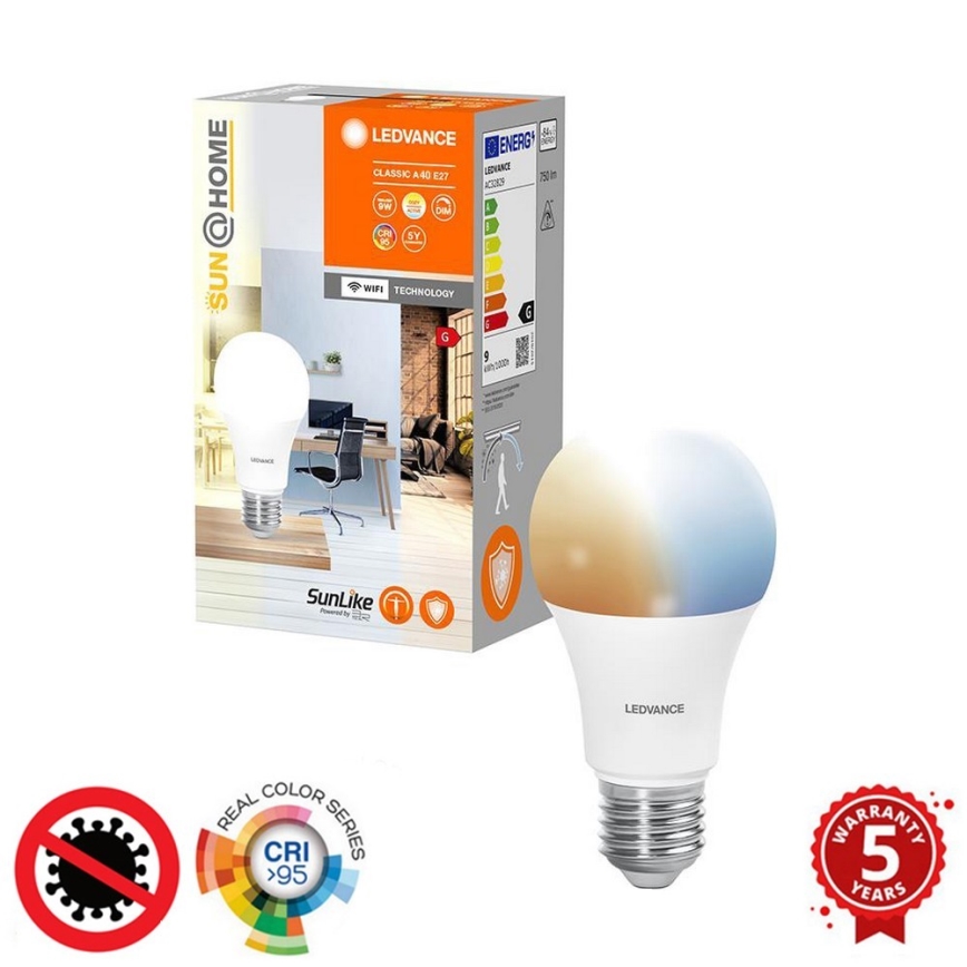 LED Ściemnialna żarówka antybakteryjna A40 E27/9W/230V Wi-Fi - Ledvance
