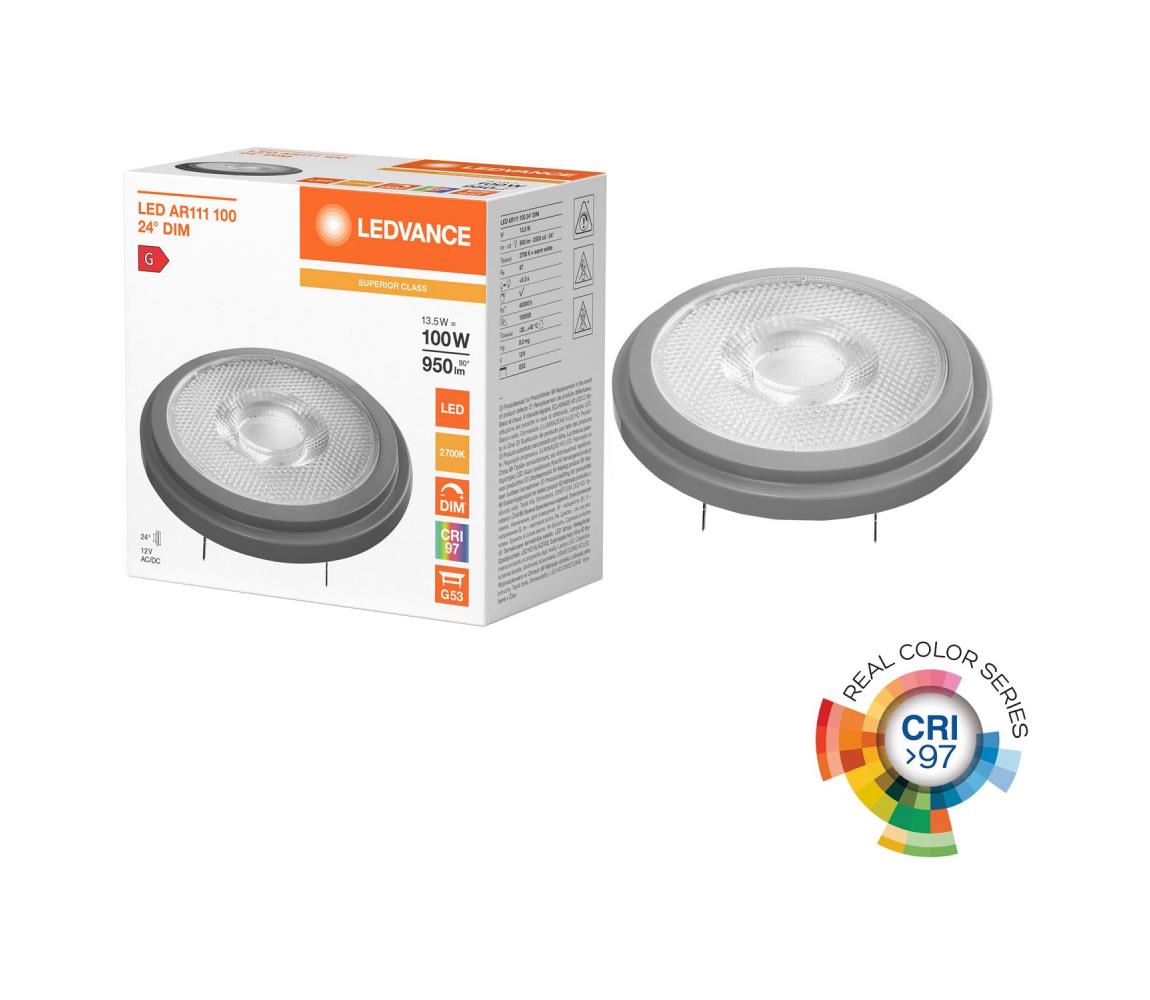 LED ściemnialna żarówka AR111 G53/13,5W/12V 2700K 24° CRI 97 - Ledvance