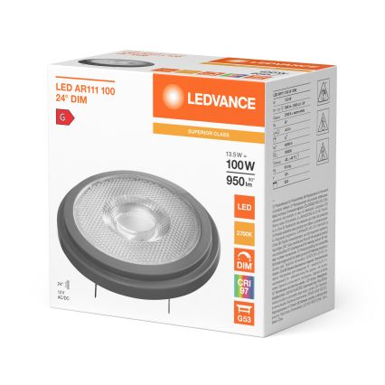 LED ściemnialna żarówka AR111 G53/13,5W/12V 2700K 24° CRI 97 - Ledvance