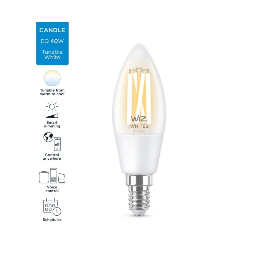 LED Ściemnialna żarówka FILAMENT C35 E14/4,9W/230V 2700-6500K CRI 90 Wi-Fi - WiZ