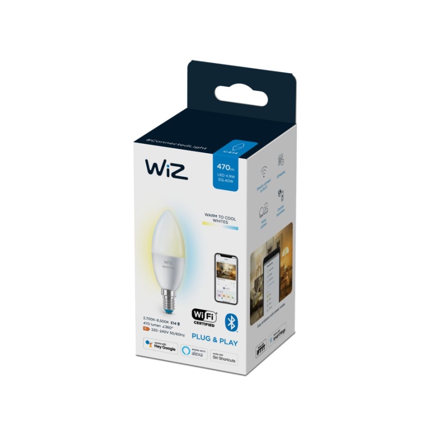 LED Ściemnialna żarówka C37 E14/4,9W/230V 2700-6500K CRI 90 Wi-Fi - WiZ