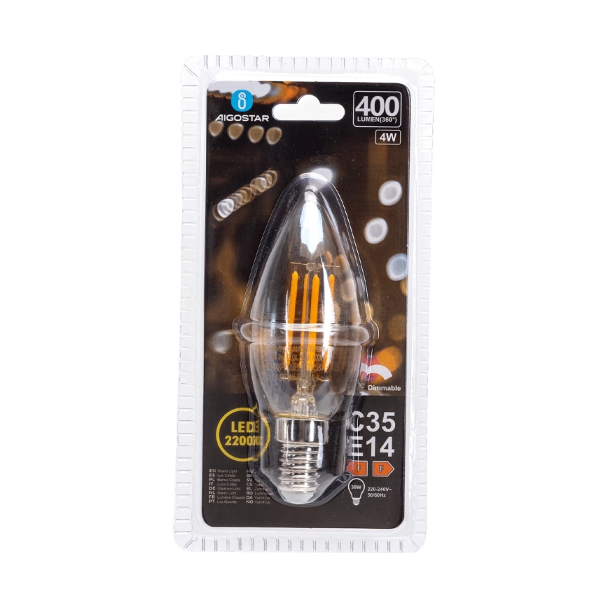 LED ściemnialna żarówka FILAMENT C35 E14/4W/230V 2200K - Aigostar