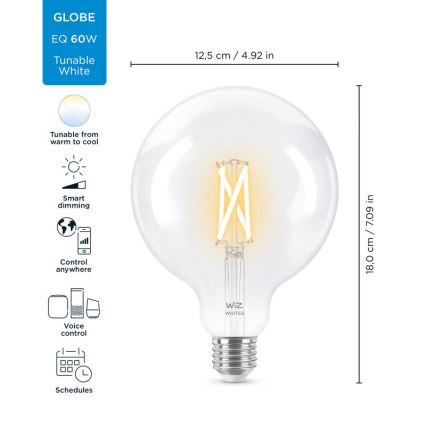LED Ściemnialna żarówka FILAMENT G125 E27/7W/230V 2700-6500K CRI 90 Wi-Fi - WiZ