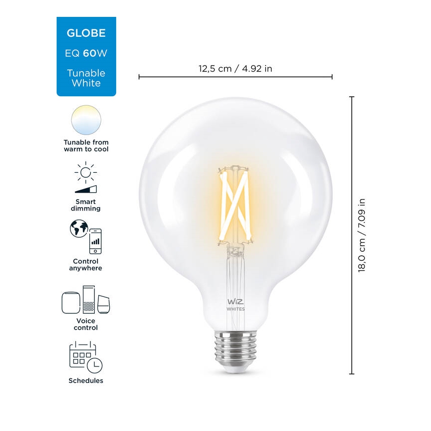 LED Ściemnialna żarówka FILAMENT G125 E27/7W/230V 2700-6500K CRI 90 Wi-Fi - WiZ