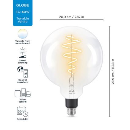 LED Ściemnialna żarówka FILAMENT G200 E27/6,5W/230V 2700-6500K CRI 90 Wi-Fi - WiZ