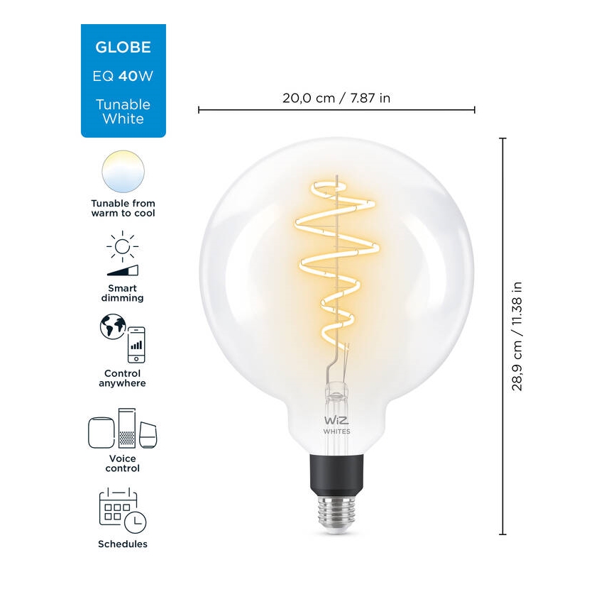 LED Ściemnialna żarówka FILAMENT G200 E27/6,5W/230V 2700-6500K CRI 90 Wi-Fi - WiZ